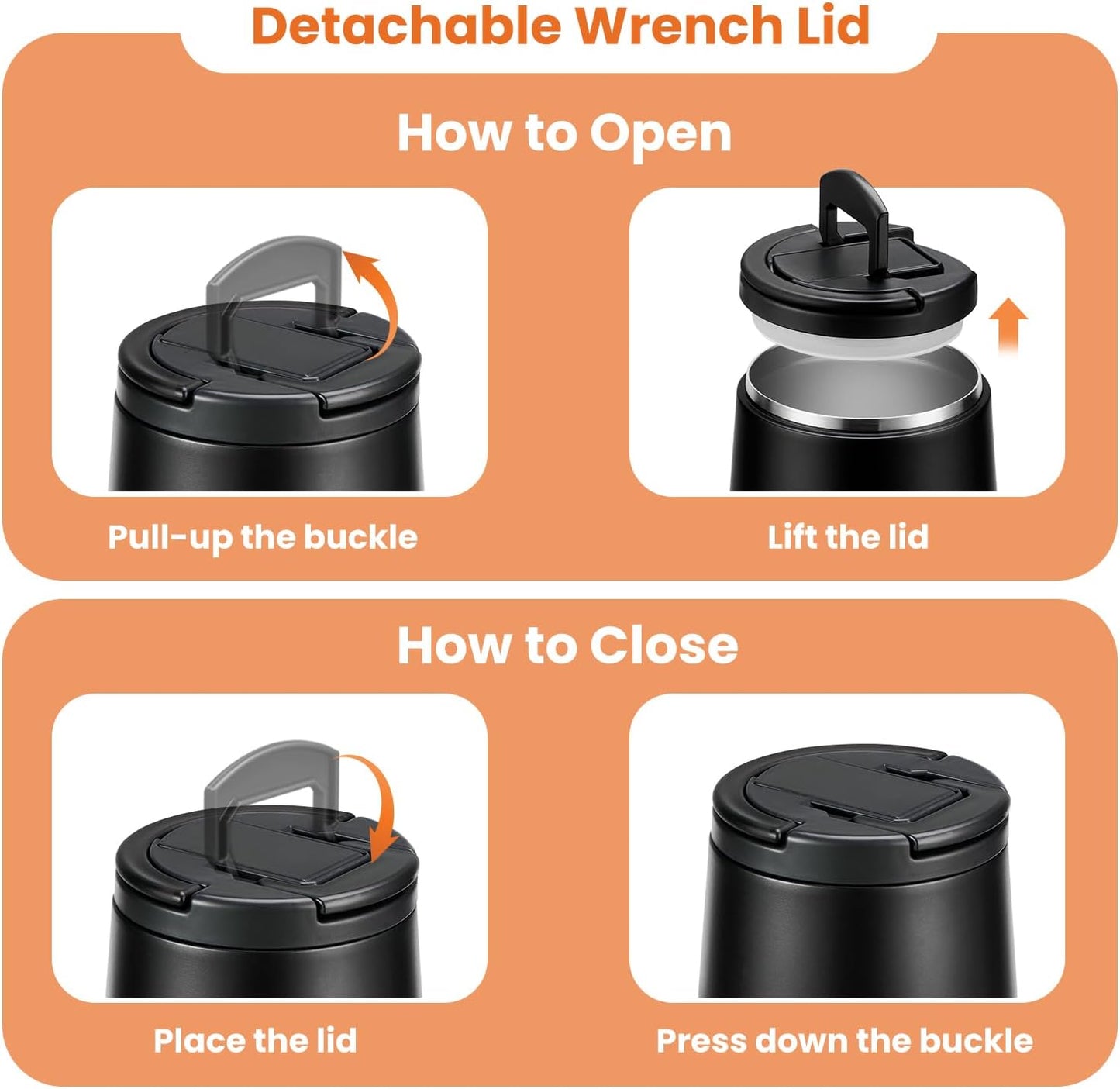 Soup Thermo for Hot Food 20oz Lunch Containers with Buckle Lid Wide Mouth Hot Food Jar Vacuum Insulated Stainless Steel Bento Box Leakproof with Spoon(Black)