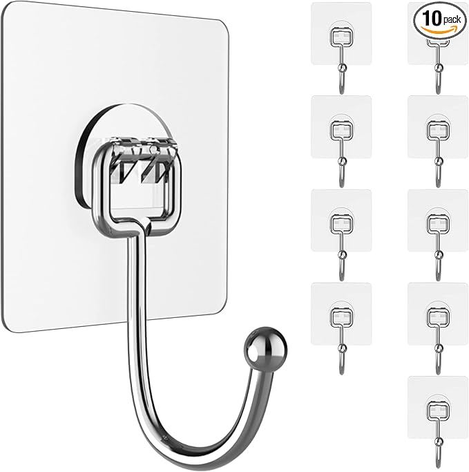 Large Hooks for Hanging Heavy-Duty 44Ib 10 Packs, Wall Hangers without Nails by Latoxcaa-SpaceMaster
