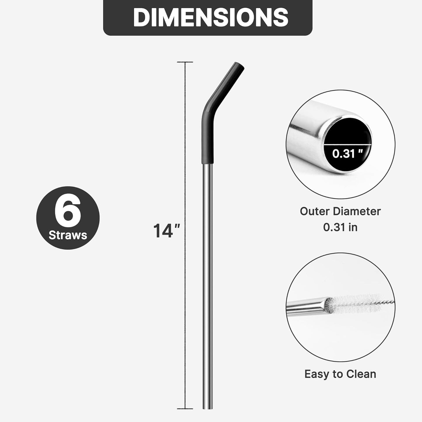 Stainless Steel Straws for 40oz Stanley Cup Tumbler, 40 oz Metal Reusable Replacement Straight Straws for Simple Modern/Meoky/Owala Tumbler,6 Silicone Tips