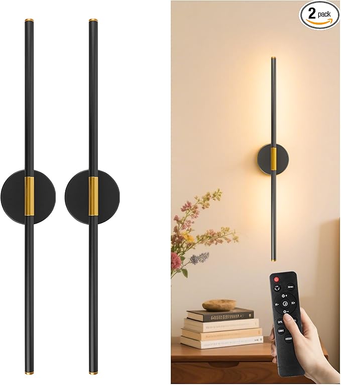 GvvooHome 28.3" Battery Operated Wall Sconces Set of 2, 360°Rotation by GvvooHome