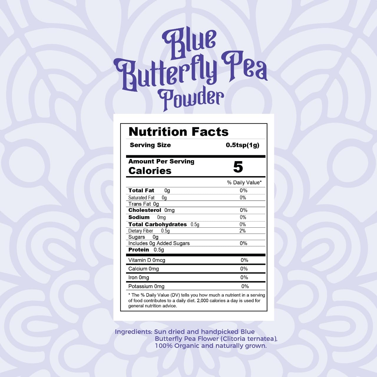Pure Butterfly Pea Flower Powder, 100% Pure Natural Food Coloring, Non-GMO, Vegan, Retort Processed, Antioxidant-Rich, Blue Lotus Flower Powder