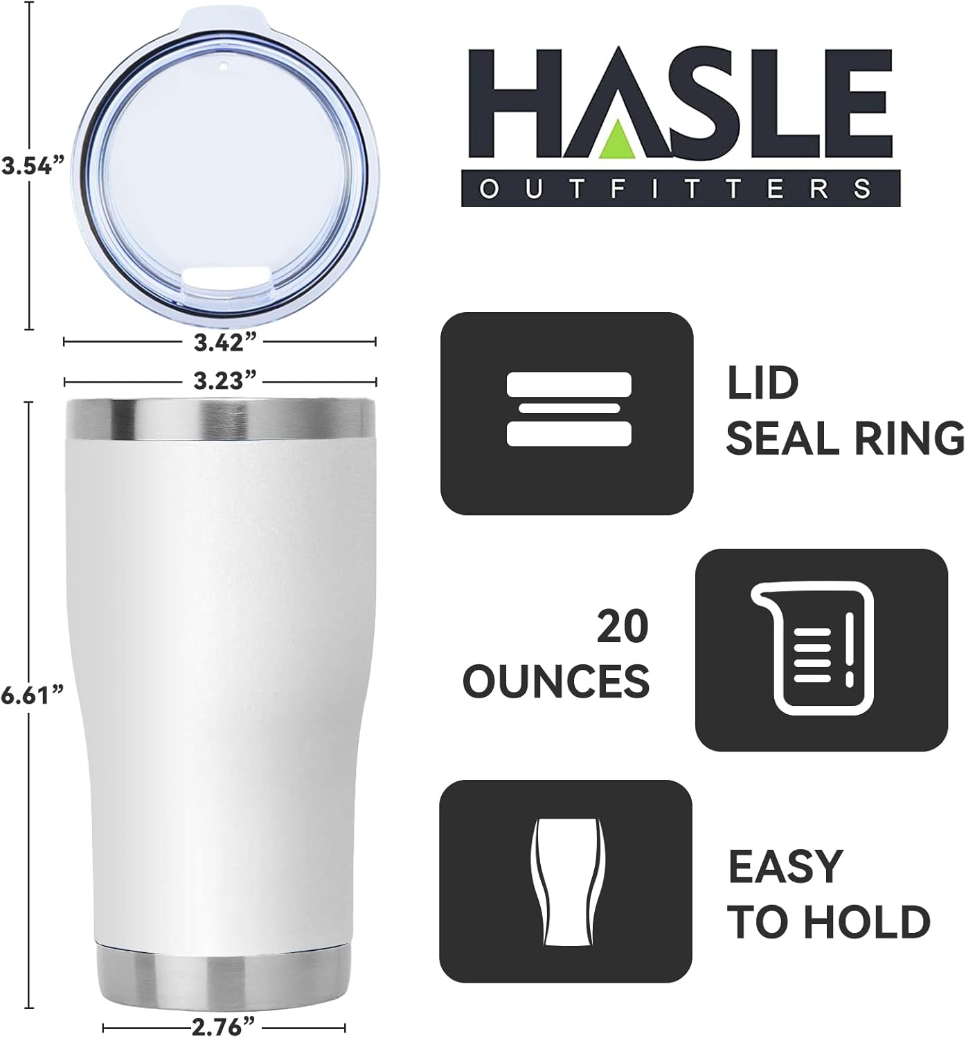 HASLE OUTFITTERS 20 oz Tumbler Bulk, Stainless Steel Tumblers with Lid, Vacuum Insulated Tumbler, Double Wall Powder Coated Cup, coffee mugs, White, 6 Pack