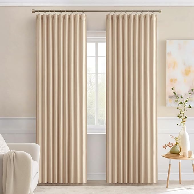 MIULEE Back Tab Beige Curtains 90 Inch Long 2 Panels Set - Image 9