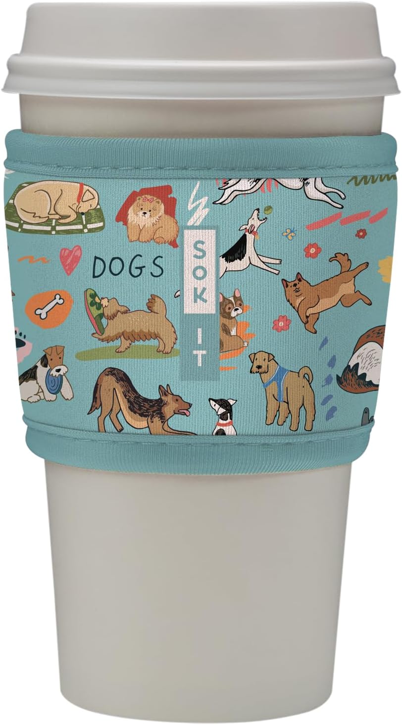 Sok It HotSok Coffee & Tea Reusable Insulated Neoprene Cup Sleeve (Dog Days Forever)