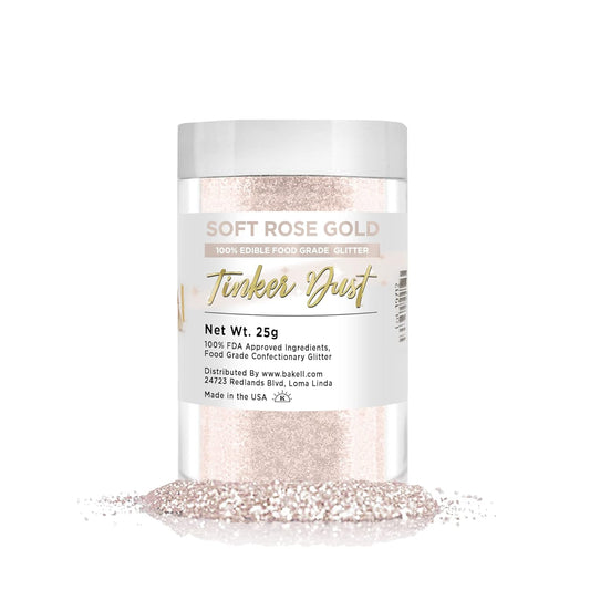 BAKELL Soft Rose Gold Edible Glitter, 25 Grams | TINKER DUST Edible Glitter | KOSHER Certified | 100% Edible Glitter | Cakes, Cupcakes, Cake Pops, Drinks, Dessert Vegan Glitter & Dusts (25g, Soft Rose Gold)