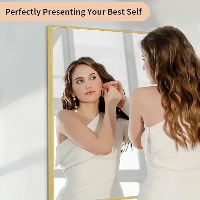 Koonmi Gold Rectangle Wall Mirror, 20x30 Inch Bathroom Mirror, Aluminum Frame - Image 9