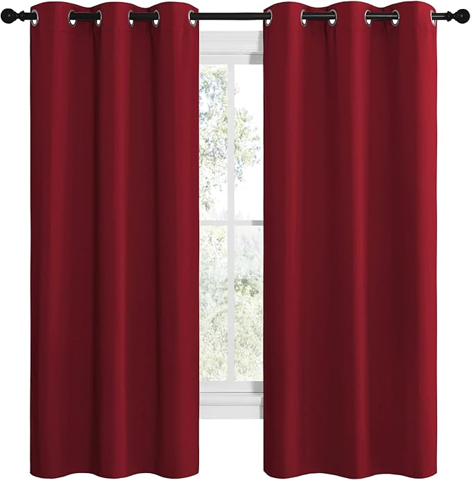 NICETOWN Christmas Burgundy Red Kitchen Blackout Curtain Panels, Thermal - Image 2