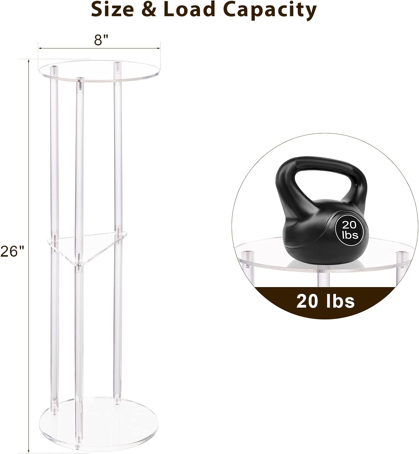 HMYHUM Clear Acrylic Drink Table for Small Spaces, Small Martini Drink Side Table for Living Room, 3 Tiers, C Shaped, 8" L x 8" W x 26" H