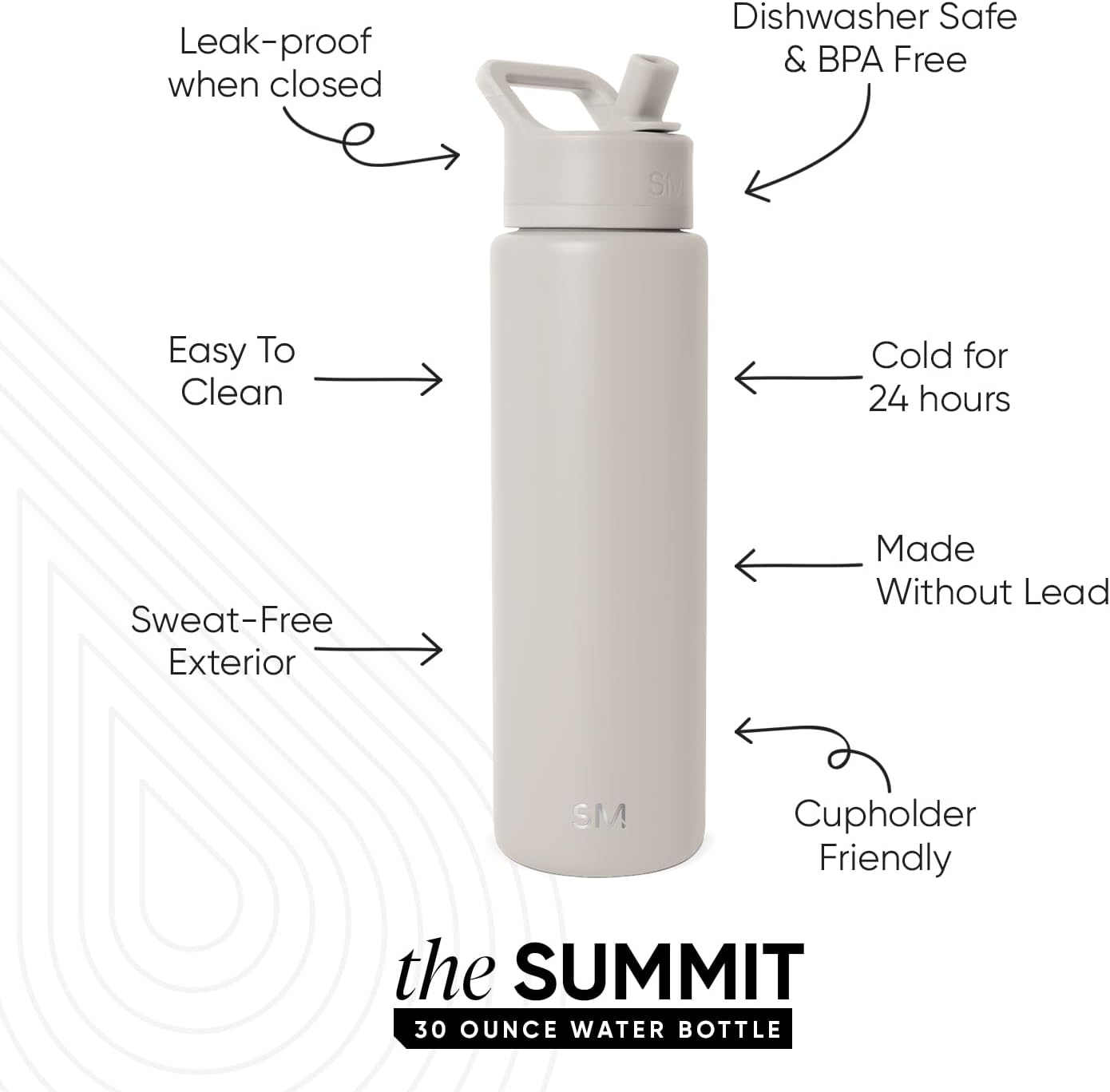 Simple Modern Water Bottle with Straw Lid | Vacuum Insulated Stainless Steel Metal Thermos | Reusable Leak Proof BPA-Free Flask for Sports Gym | Summit Collection | 30oz, Almond Birch