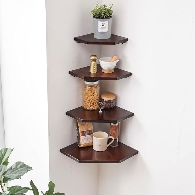 Corner Wall Shelves, Corner Floating Shelves Set of 2 Solid Oak Wood Display - Image 6