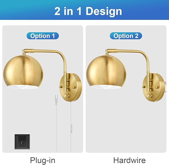VATONI Wall Sconces Plug in, Dimmable Wall Sconce Swing Arm Wall Lights - Image 6