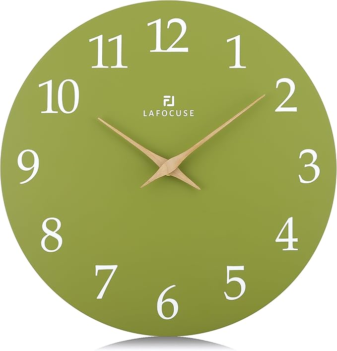 Lafocuse 12 Inch Wooden Olive Green Wall Clock Battery Operated Silent by VisiteLafocuse