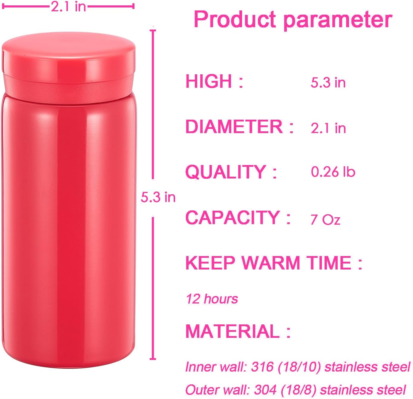 Mini Thermos Cute Water Bottle - 7 oz Tiny Insulated Vacuum 18/10 Stainless Steel Small Flask - Leak Proof & Spill Proof & Keeps Cold and Hot for Drink, Coffee, Tea-6PC