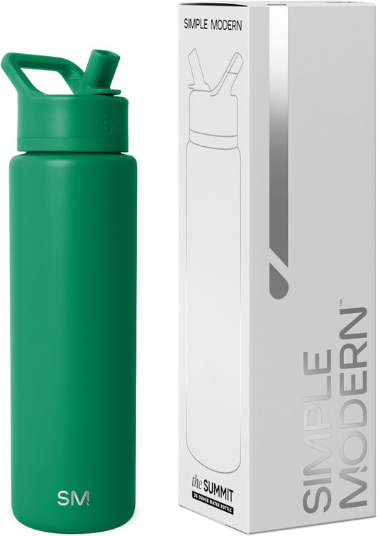 Simple Modern Water Bottle with Straw Lid | Vacuum Insulated Stainless Steel Metal Thermos | Reusable Leak Proof BPA-Free Flask for Sports Gym | Summit Collection | 30oz, Kelly Green