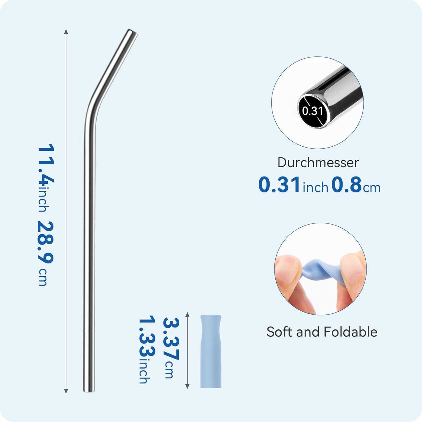 Reusable Stainless Steel Straws with Silicone Tip for Stanley 30oz, Metal Drinking Straws for 30oz Tumbler,3 Bent Tubes & 6 Tips& 1 Cleanr Brush (Chambray)