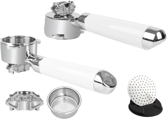 𝟓𝟒𝐦𝐦 𝐃𝐨𝐮𝐛𝐥𝐞 𝐒𝐩𝐨𝐮𝐭 Portafilter Fits Breville Barista Express and 54mm Breville Machines, Espresso Bottomless Portafilter with Puck Screen 53.5mm and Filter Basket