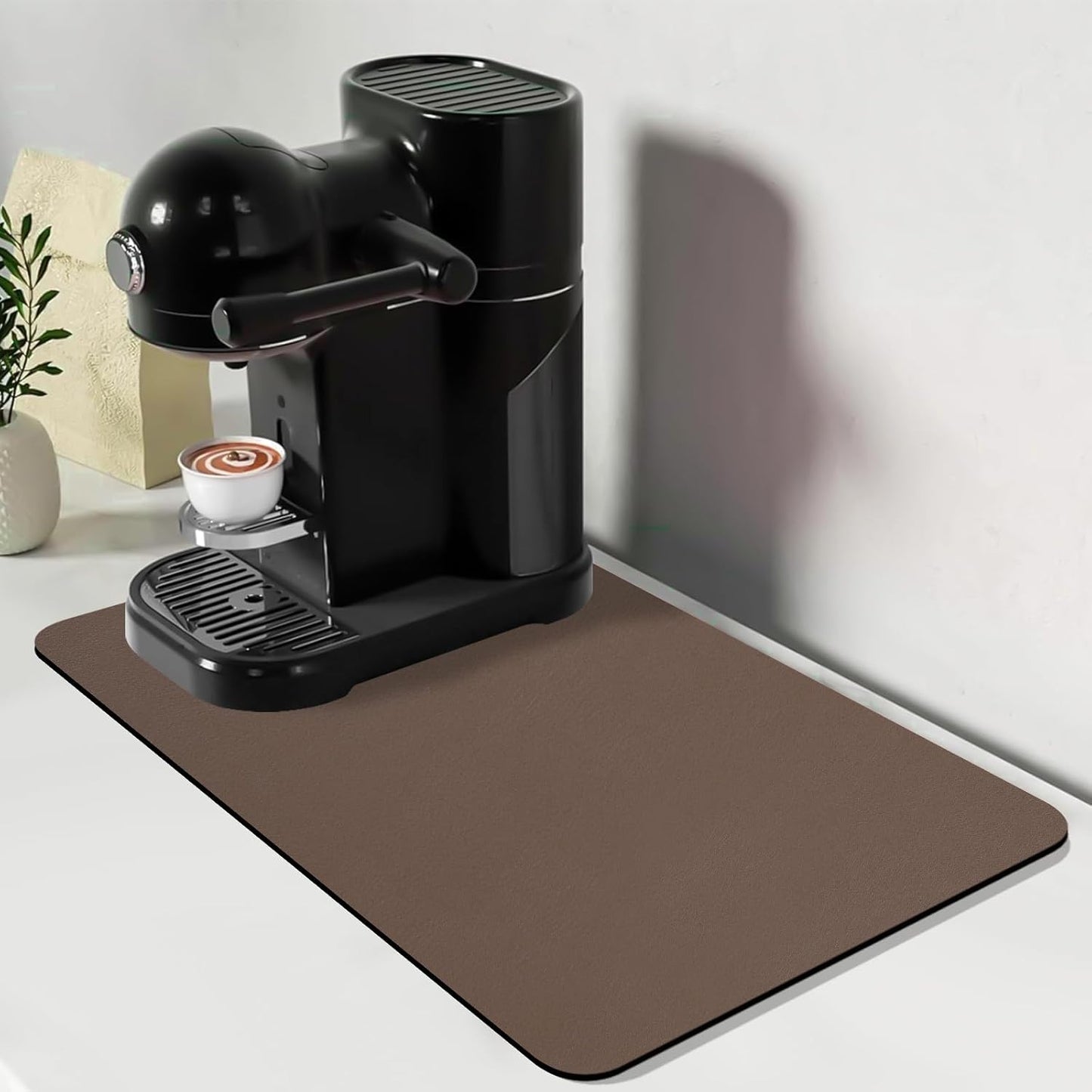 Bloss Coffee Mat, Bar Mat, Hide Stain Absorbent Drying Mat with Waterproof Rubber Back, Fit Under Coffee Maker Machine Pot Espresso Machine(12.2"x19.7", Brown)