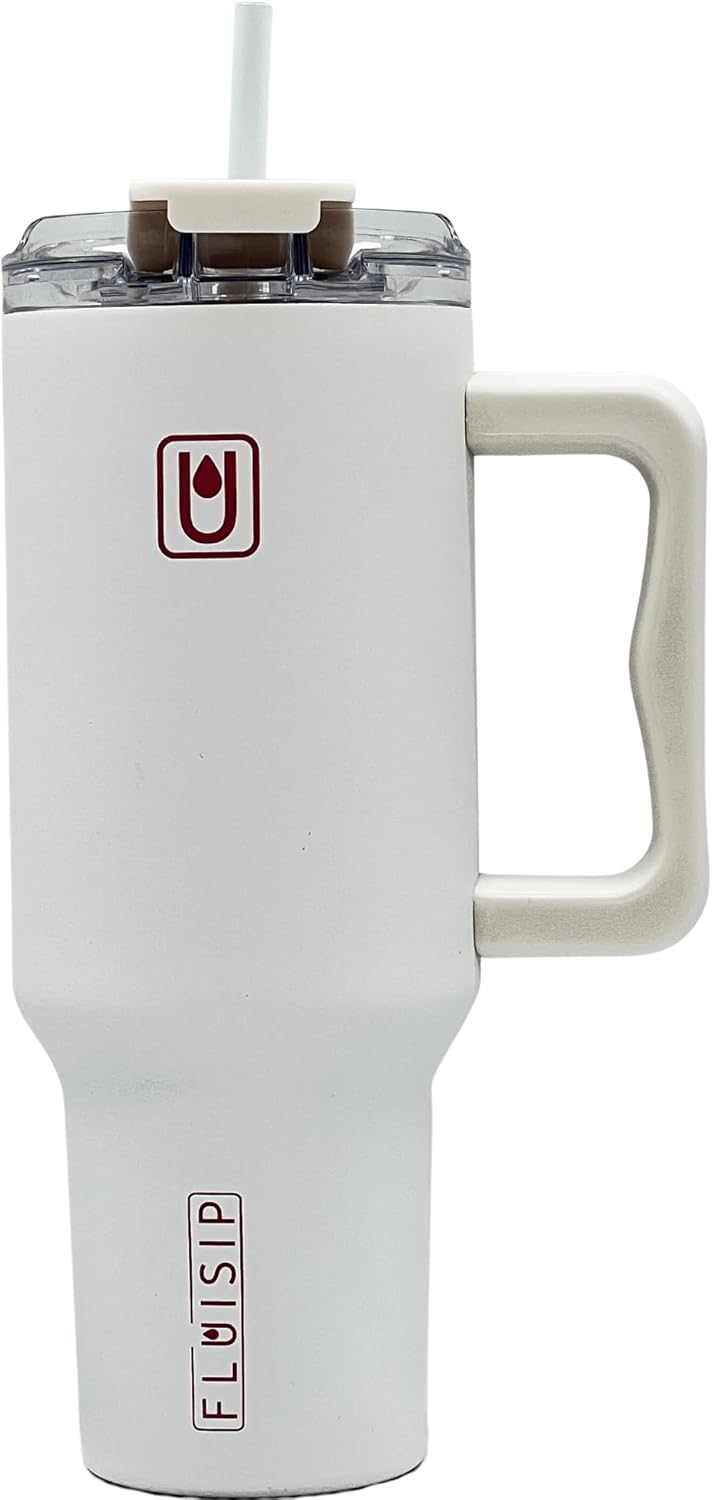 40 oz Insulated Tumbler with Handle, Stainless Steel, Leakproof Lid and Straw, Cup Holder Friendly (Cream)