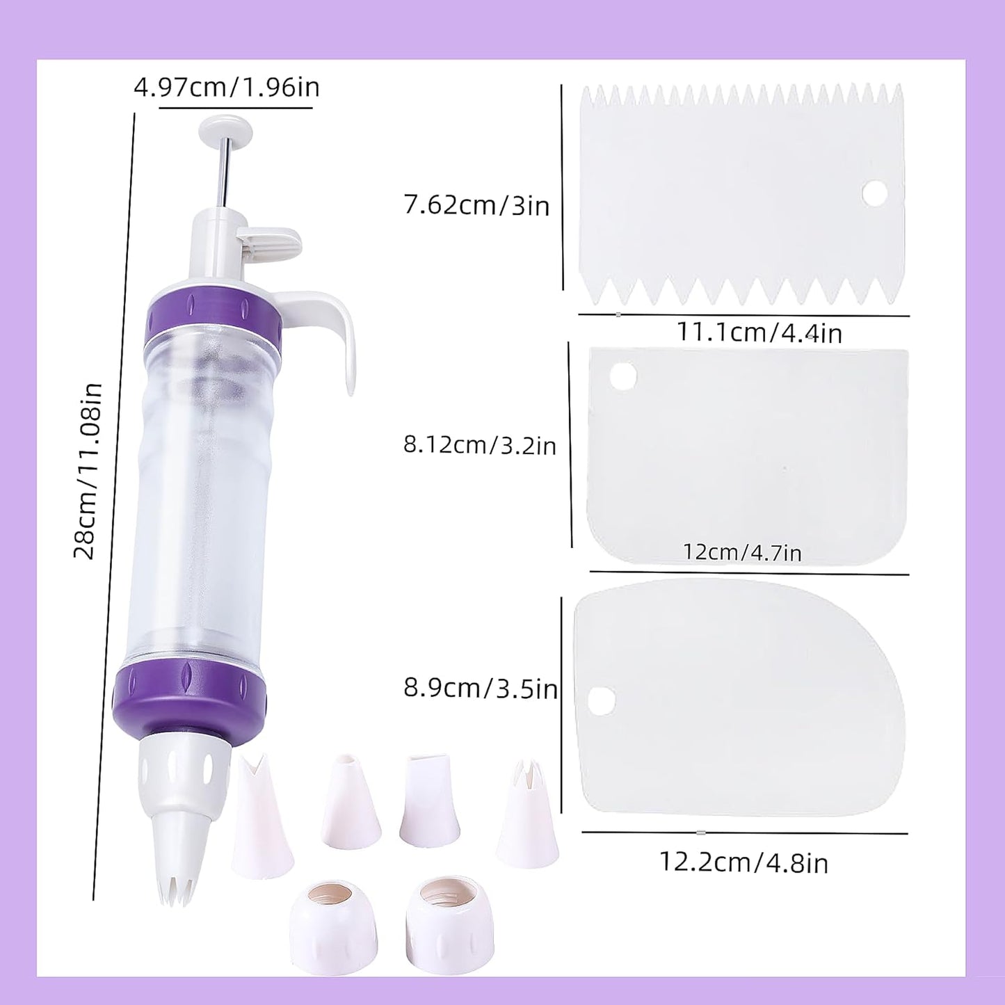 Dessert Decorating Syringe Set, Icing Dispenser Cupcake Filling Injector, Cake Decorating Kit, with 7 Icing Nozzles, 3 Cream Scrapers