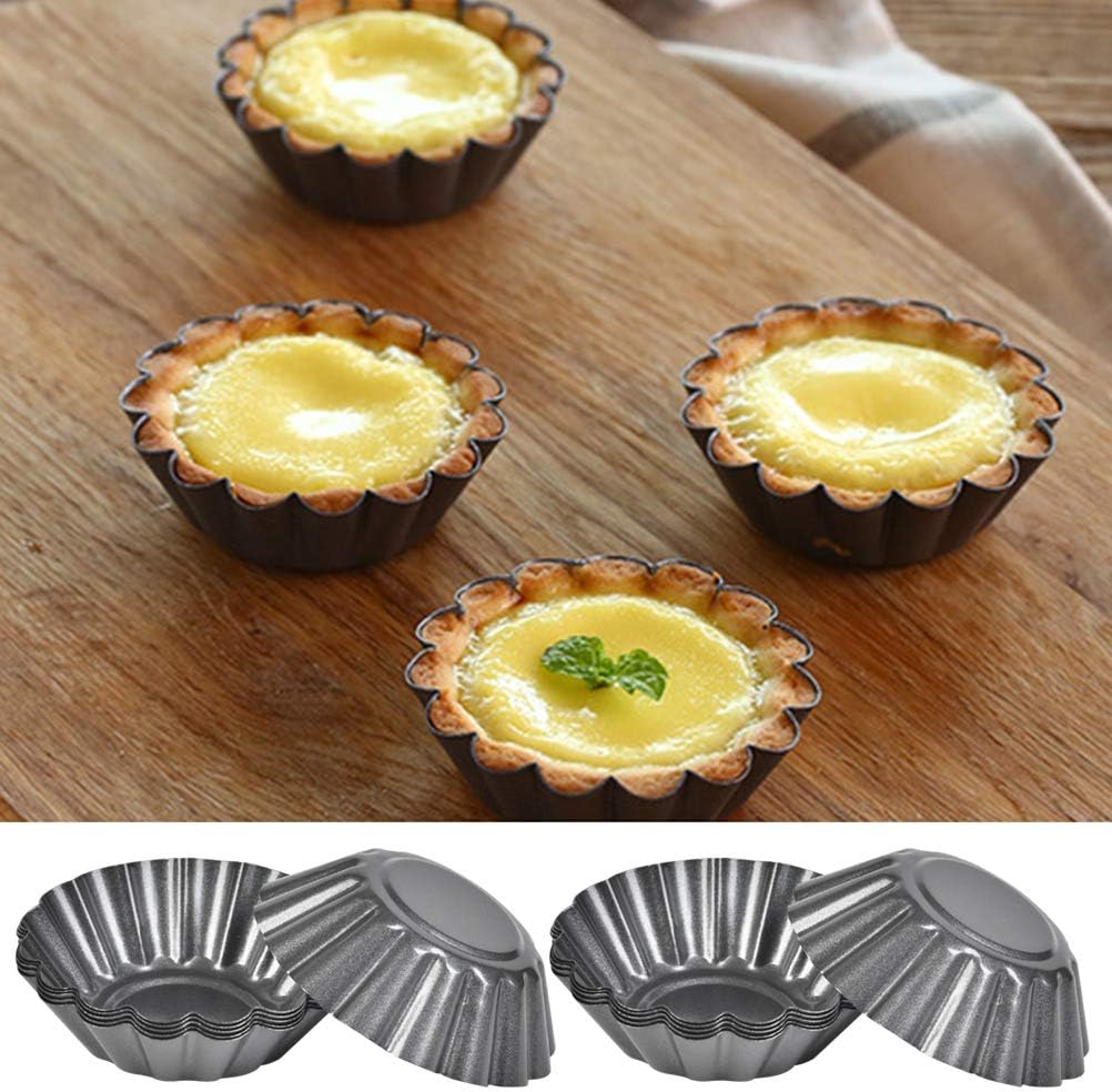 12PCS Mini Tart Pans, Carbon Steel Egg Tart Molds, Non Stick Mini Tarts Tins, Cupcake Cake Muffin Mold Tin Pan for Pies, Cheese Cakes, Desserts, Egg Tart(2.6 x 0.9inch)