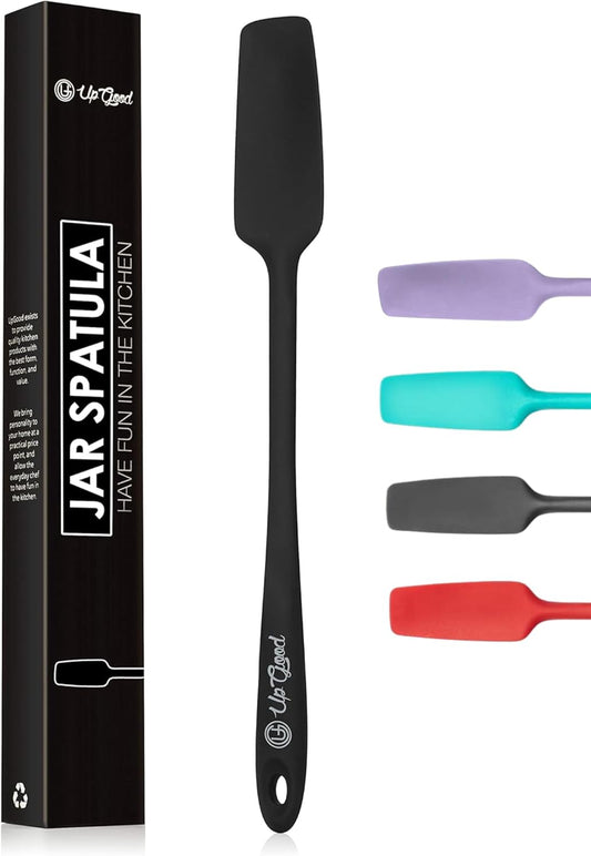 Silicone Jar Spatula | 600F Heat Resistant Non-Stick Rubber Scraper | Perfect for Jars, Smoothies, Blenders | One Piece Utensils | Durable Kitchen Cookware (UpGood Professional Spatulas, Black)