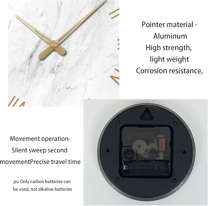Round Marble Battery Wall Clock Modern 14 Inch White Minimalist Wall Clock - Image 7