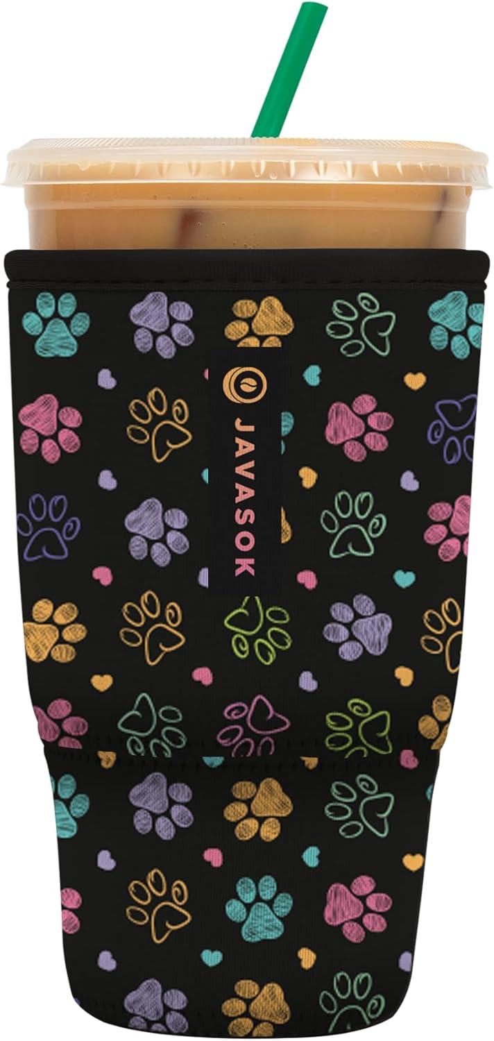 Sok It JavaSok Iced Coffee & Cold Soda Insulated Neoprene Cup Sleeve (Furry Footprints, Large: 30-32oz)