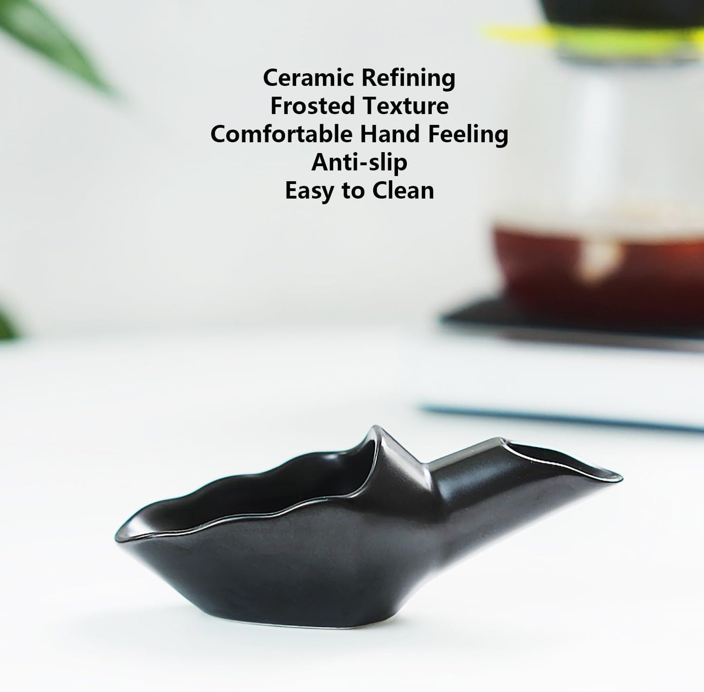 Coffee Bean Measuring Scoop with Funnel Coffee Bean Dosing Cup Ceramic Ground Coffee Spoon For Coffee Tea Sugar Flour (Black)