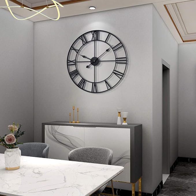 LEIKE Large Wall Clock, Non Ticking, Battery-Operated, Rustic Round Modern - Image 6