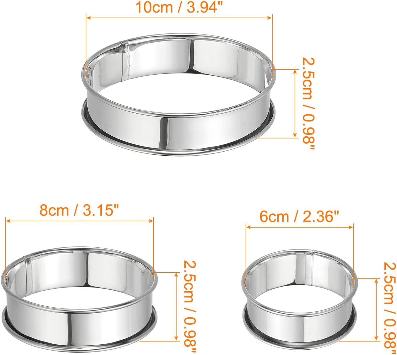 HARFINGTON 9pcs Crumpet Rings 2.36" 3.15" 3.94" Nonstick Round Cake Ring Stainless Steel Double Rolled English Pastry Rings for Kitchen Baking Crumpet Dessert, Silver