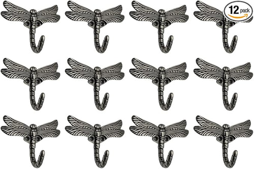 12 pcs Antique Silver Dragonfly Decorative Wall Hooks by DIYDecorHub