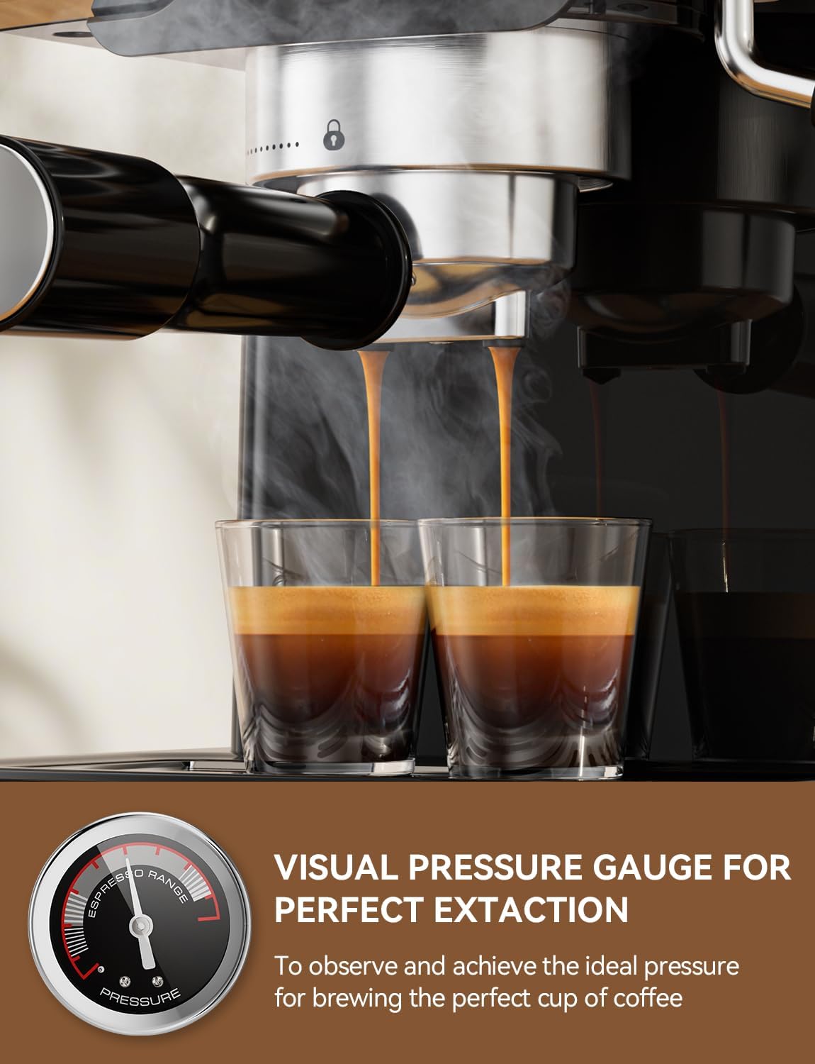 Espresso Machine 20 Bar, Professional Espresso Maker with Milk Frother Steamer Wand, Espresso Coffee Machine Black, Cappuccino & Latte Machine for Home, Retro, 1.8L Removable Water Tank