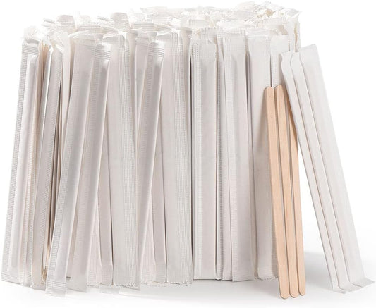 1000pcs Individually Wrapped Coffee Stirrers Wood - 5.5" Coffee Stir Sticks, Round End Disposable coffee stirrer, For Coffee, Cocktail and Hot Drinks