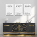 GUBIYU Hustle Mindset Success Wall Art Set of 3 Framed Canvas Black and White - Image 2