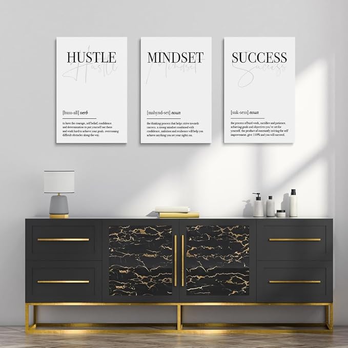 GUBIYU Black and White Hustle Motivational Wall Art Frame Canvas Success Wall - Image 3