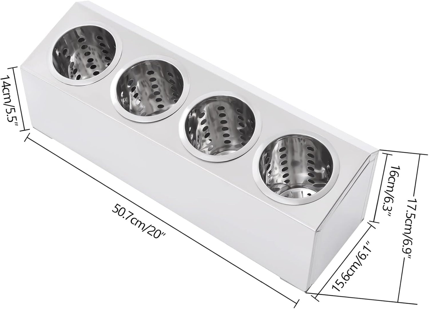 Stainless Steel Flatware Utensil Holder, Commercial Cylinder Silverware Organizer for Countertop Restaurant, 4-Hole