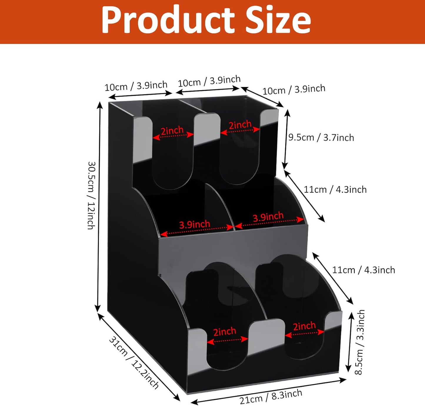MYITYARD Coffee Station Organizer, 3-Tier Coffee Bar Accessories for Countertop, Acrylic Condiment and Cup Storage Organizer, 6 Compartments, Cup and Lid Holder for Pods, Syrup, Stirrer
