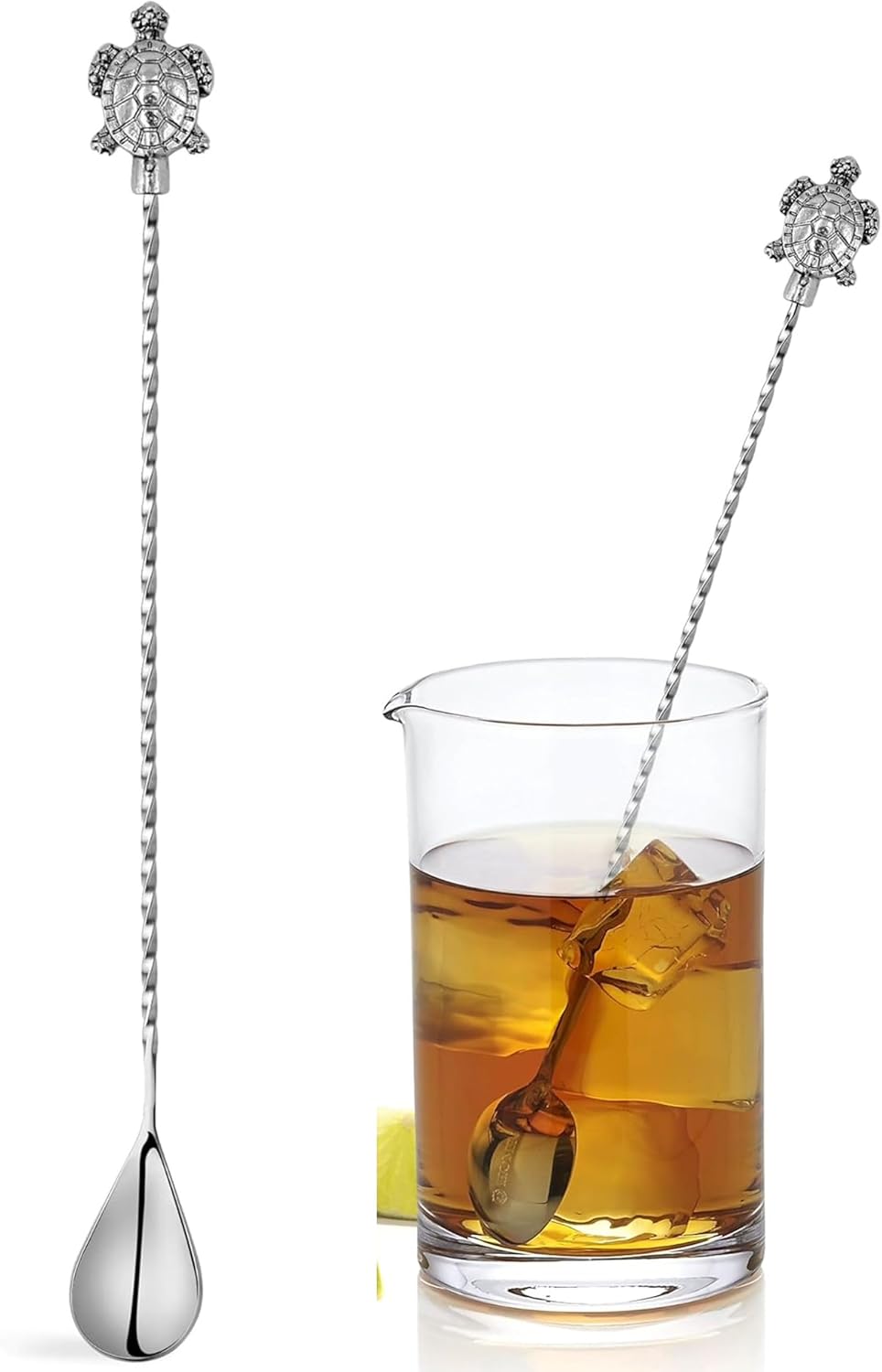 Homestia 12 Inch Long Bar Spoon Cocktail Spoon Stirring Mixing Stainless Steel Spiral Pattern Cocktail Stirrers Spoons with Turtle Handle Mixing Shaker Tool for Coffee Bar Accessories (Silver)