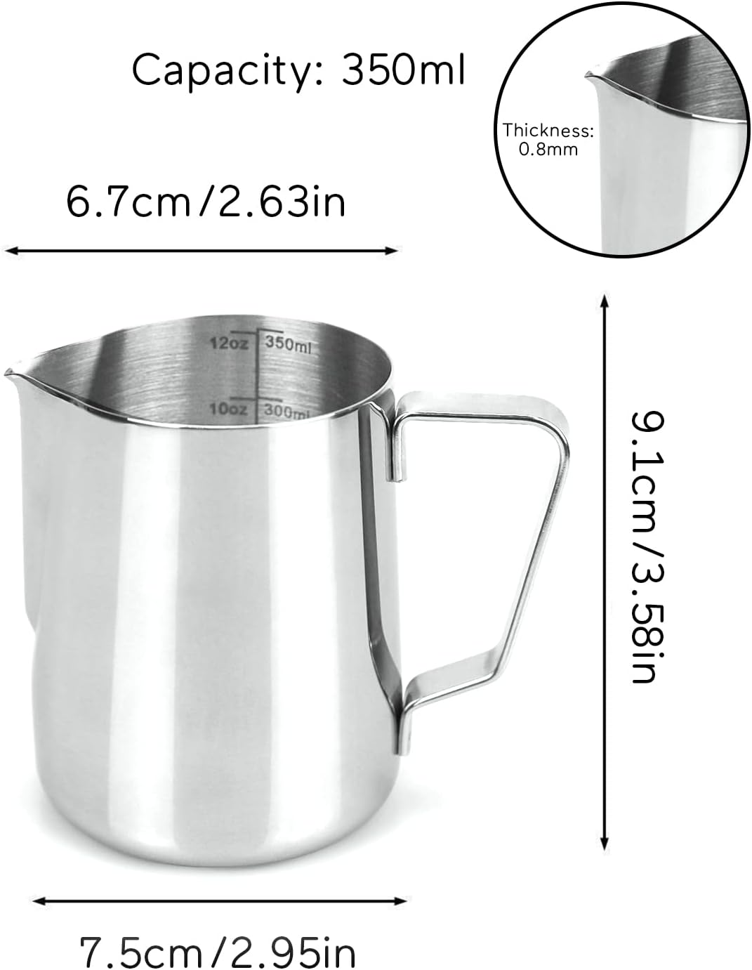 12oz Milk Frothing Pitcher, Stainless Steel Espresso Latte Cup Steaming Pitcher Creamer Cup, Milk Frother Cup Espresso Machine Accessories Barista Tools Jug for Coffee Cappuccino with Latte Art Pen