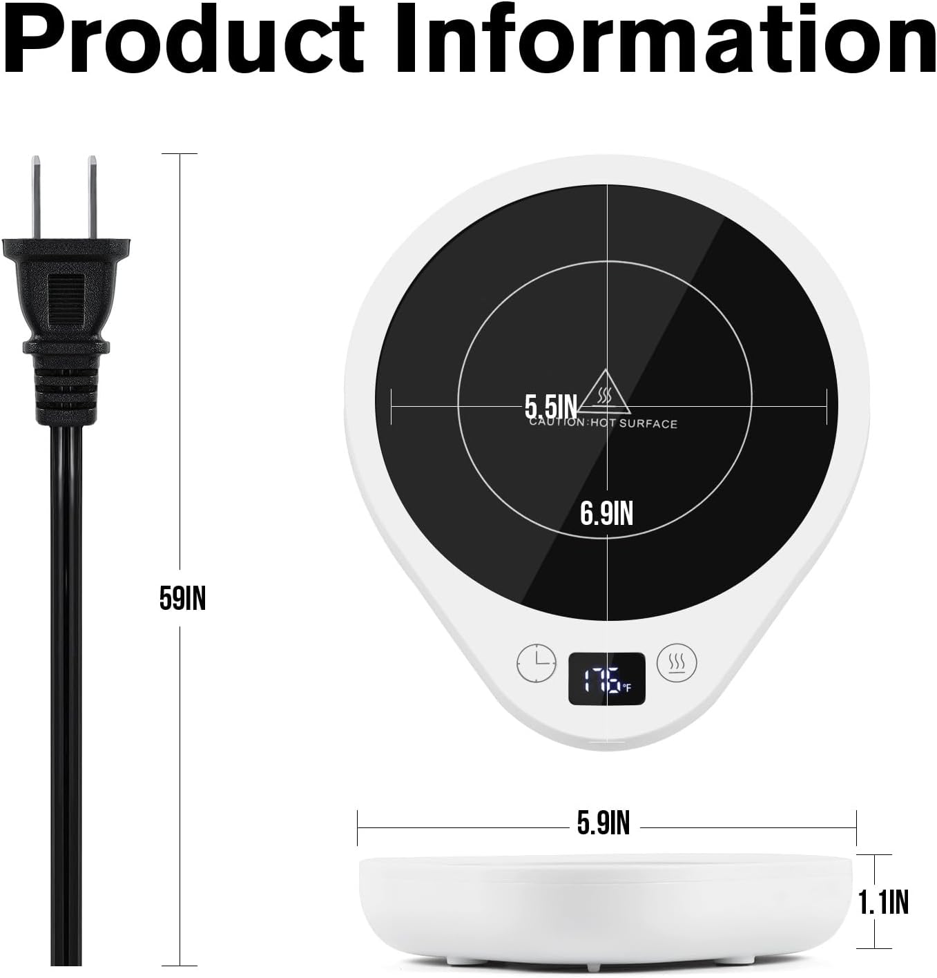 PUSEE Coffee Mug Warmer - Electric Large Candle Warmer Plate with 4H Auto Shut Off, 3-Temp Settings Cup Heater for Desk, Tea, Milk, Cocoa