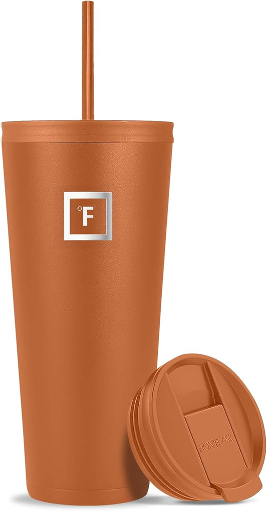 IRON °FLASK Classic Tumbler - Vacuum Insulated Stainless Steel Water Bottle, Double Walled, Drinking Cup, Insulated Travel Mug (Clementine, 32 oz Solid Lid)