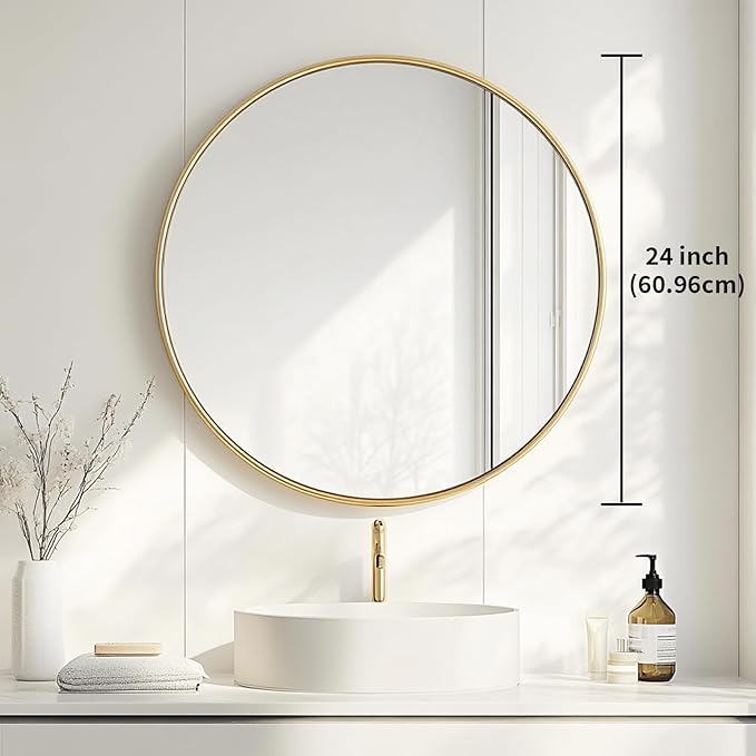 Oruii Gold Round Mirror, Circle Wall Mirrors Metal Frame, Brass Circular Mirrors - Image 3