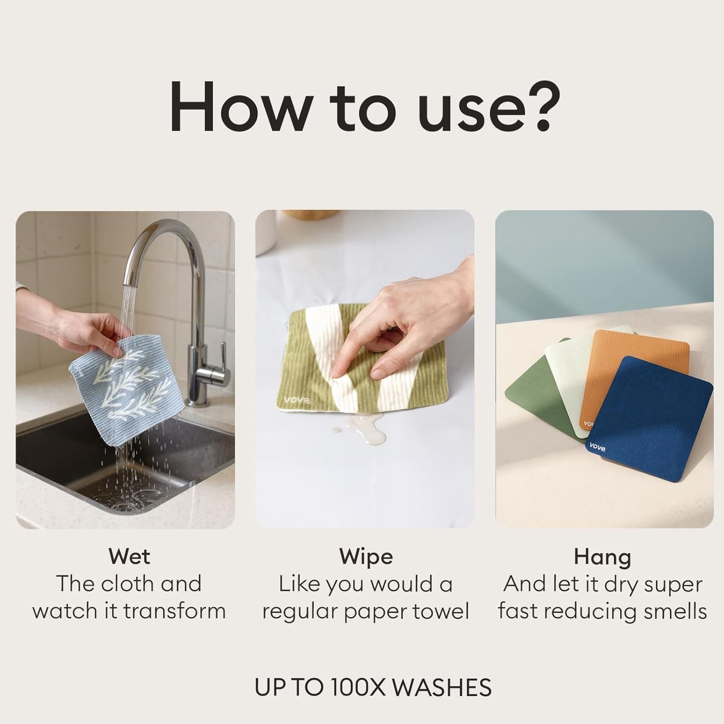 Vove Swedish Dishcloths 5-Pack, Modern Abstract - FSC Certified Cellulose & Cotton, Oeko-TEX Standard 100, Reusable Washable Kitchen Cleaning Cloths, Eco Friendly Floral Design