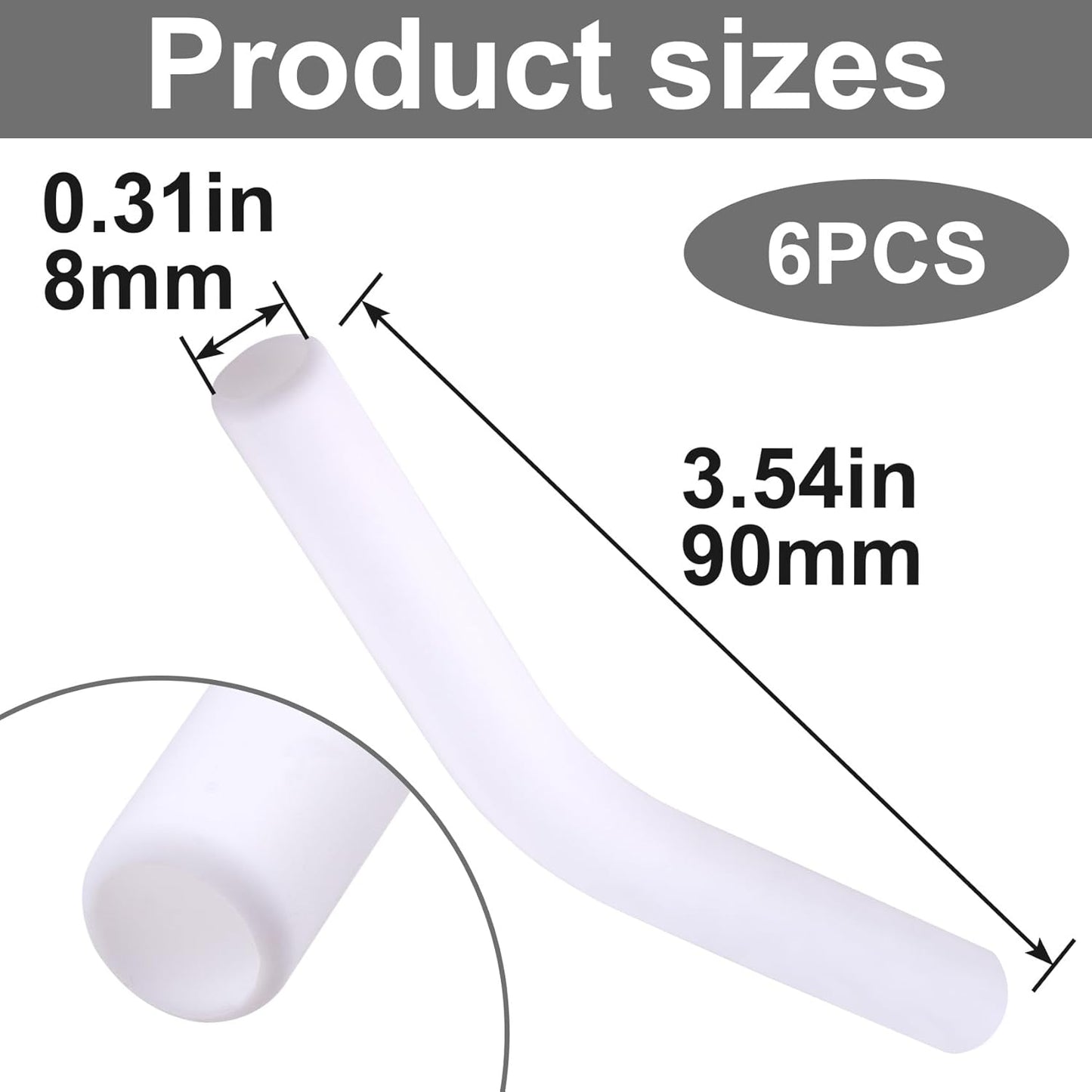 6pcs Food-Grade Silicone Straw Tips, Reusable Metal Straw Elbows Tips, Temperature Resistant Rubber Straw Covers Replacement Tip for 5/16" Stainless Steel Straws - White