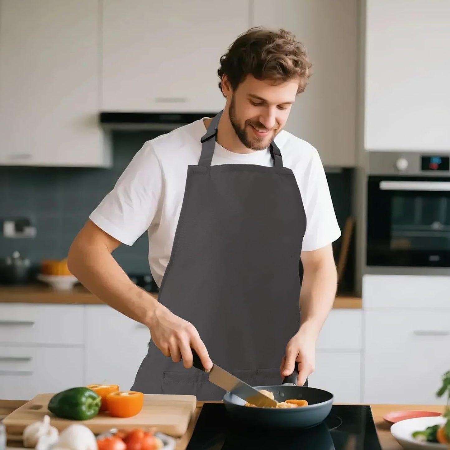 Kitchen Bib Apron for Women Men with Pockets Chef Art Aprons for Cooking Painting Pottery Ceramics