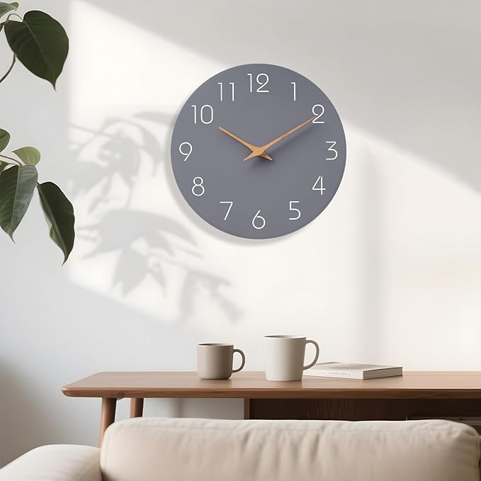 Mosewa Wall Clock 14 Inch Gray Battery Operated Silent Non Ticking Simple - Image 4
