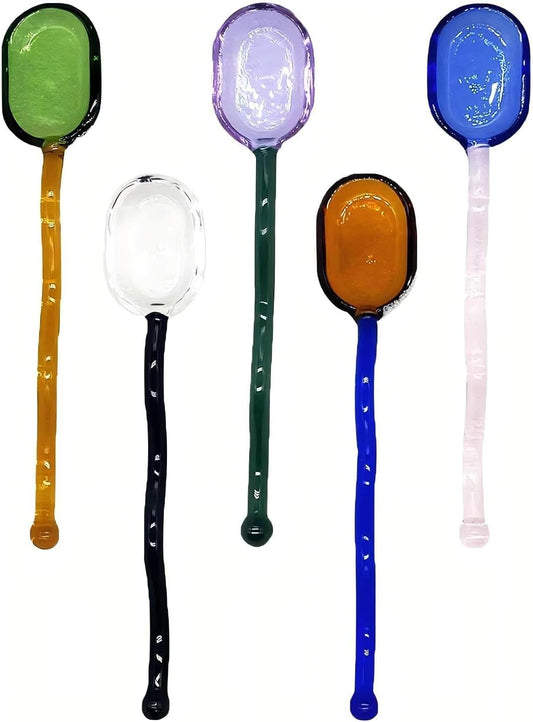 5 Pieces Coffee Spoons, Glass Coffee Stirring Spoon, Espresso Stirring Spoon, Coffee Teaspoons, 6inch Coffee Stirrers for Tea Cocktail Milkshake Cold Drink Home Bar Party
