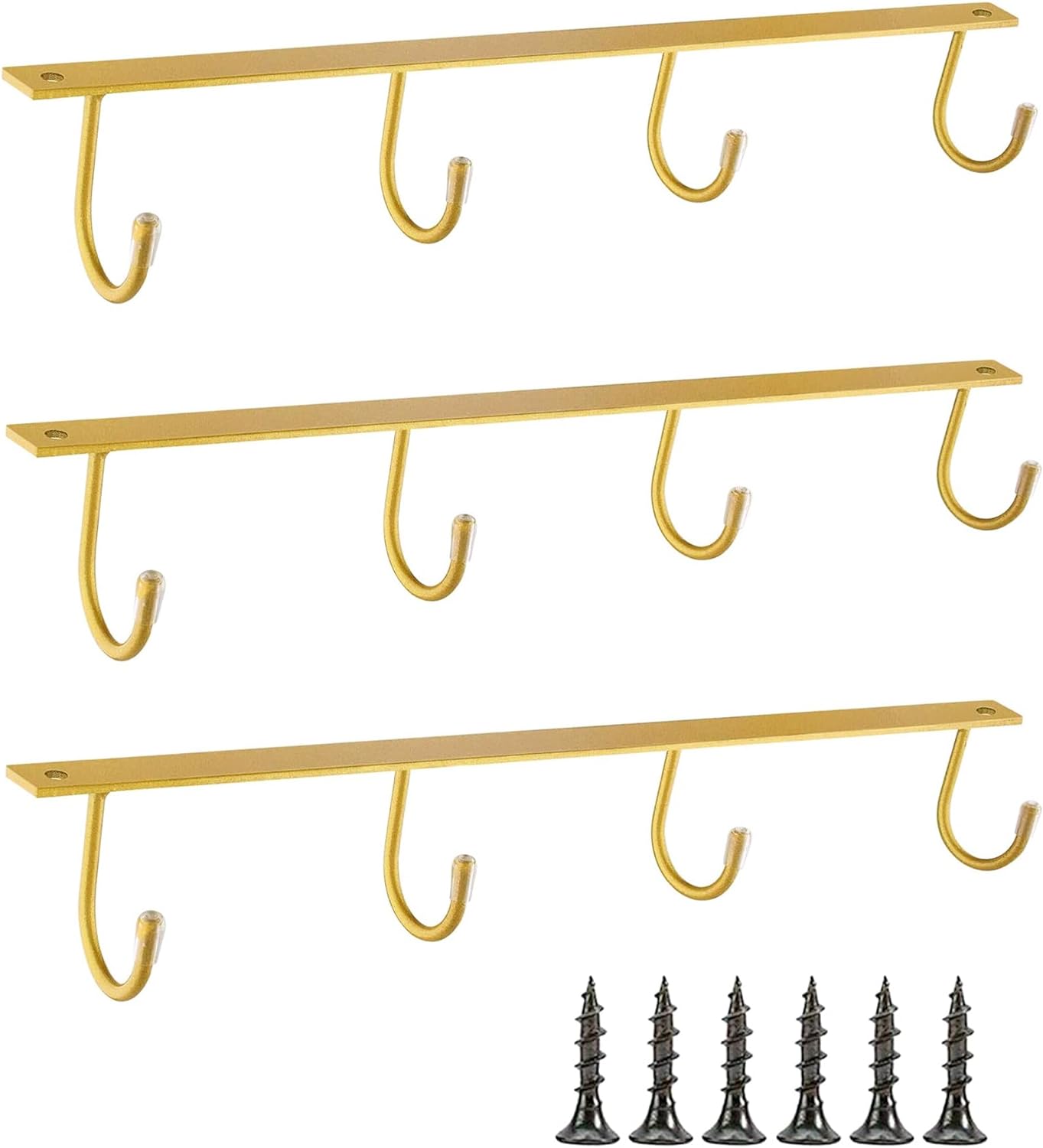 Mug Hanger Under Cabinet 3 Pcs Iron Mug Rack Wall Mounted Coffee Cup Rack Storage Organizer for Kitchen Dining Bar - Gold