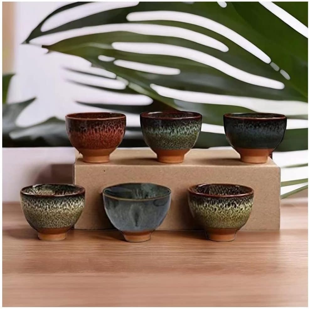 Better-Love 6PCS Handmade Ceramic Espresso/Tea/Sake Cup Gift Set (2.5oz) - 6 Colors, Chinese Pottery Teacups & Japanese Style Cups