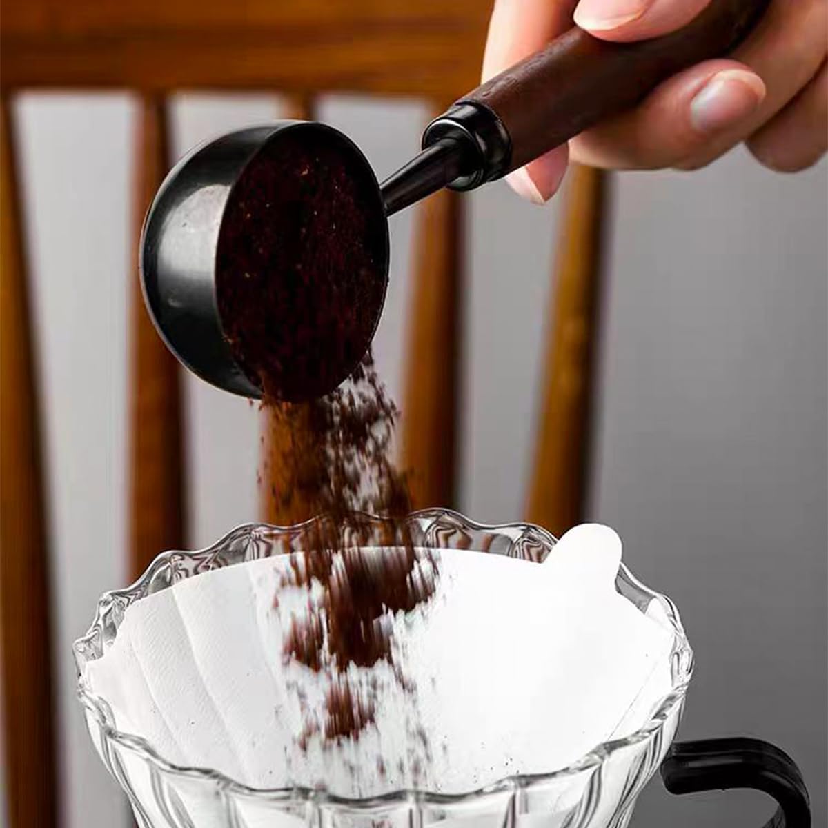 2 PCS Coffee Scoop Vintage Coffee Measuring Spoon Retro Stainless Steel Coffee Spoon Long Wooden Handle Coffee Scoop Kitchen Utensil for Scooping, Measuring & Serving Perfect for Coffee Tea, and More